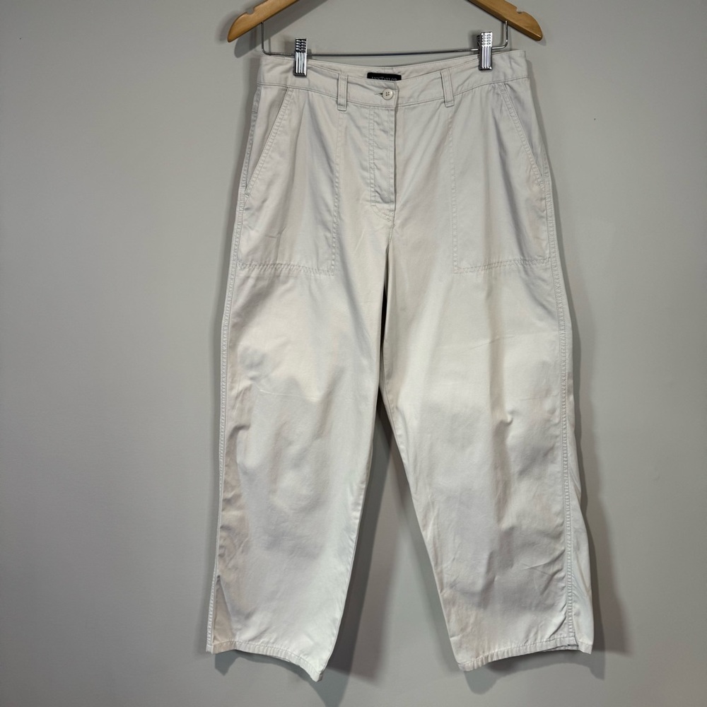 Ann Taylor Womens Ivory High Rise Straight Leg Pants 100% Cotton Office Size 10
